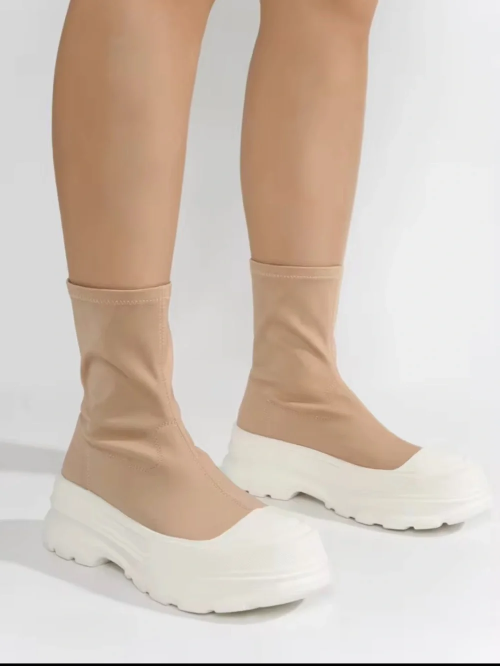 Cape Robbin Beige Sock-Style Platform Sneakers with White Sole